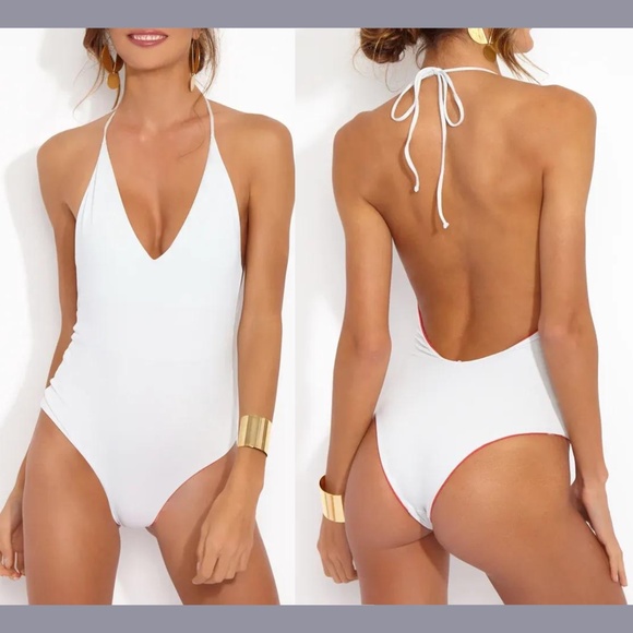 NWT Tavik [ Small ] Chase Deep-V Colorblock One Piece Swimsuit in Hibiscus‎ - Picture 4 of 12